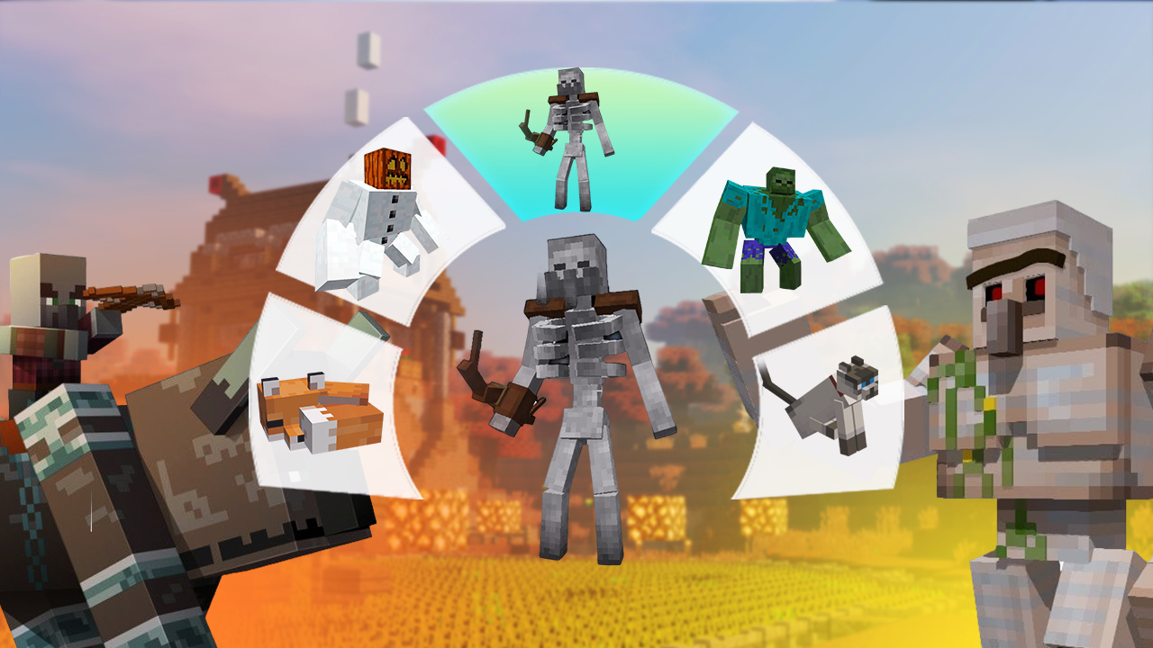 Morph Mod Promo pictures. The morph menu where skeletons, zombies and other Minecraft mobs shown.